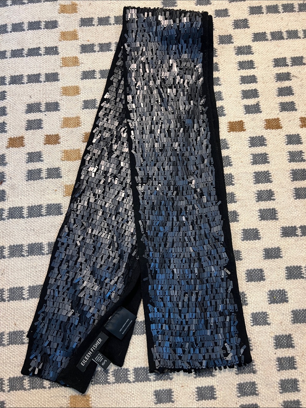 Eileen Fisher Fine Knit 100% merino wool Sequin Sparkle Evening Scarf Wra